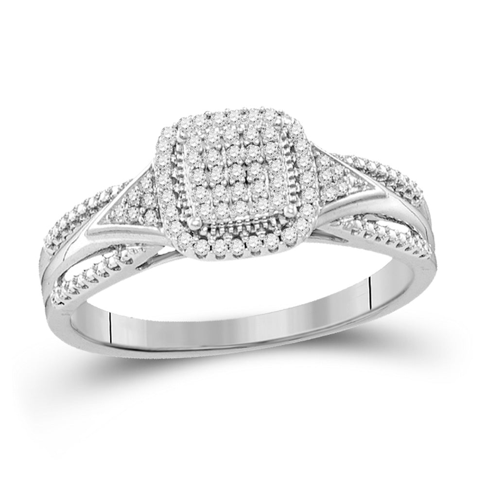 10kt White Gold Round Diamond Square Cluster Bridal Wedding Engagement Ring 1/6 Cttw