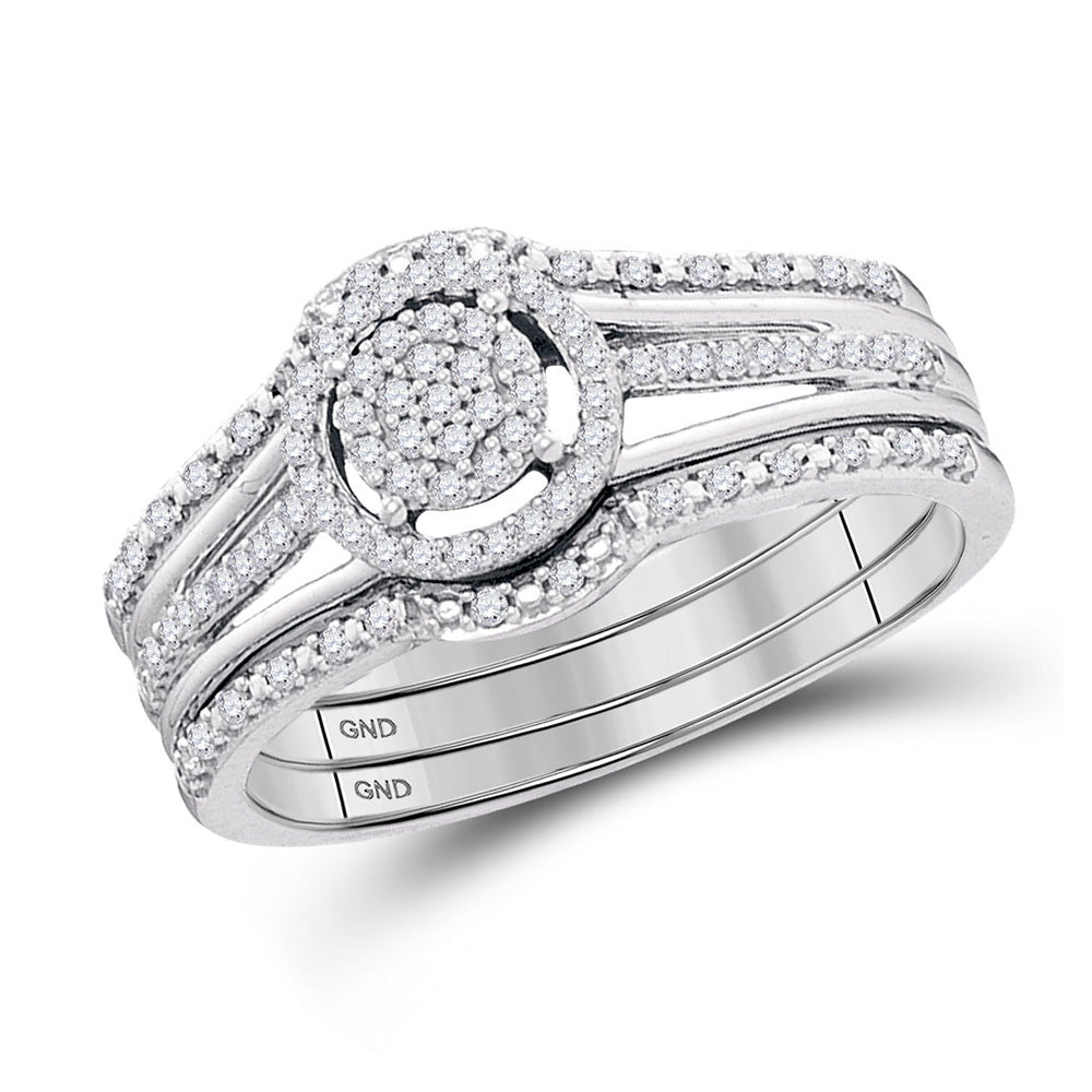 10kt White Gold Round Diamond 3-Piece Bridal Wedding Ring Band Set 1/4 Cttw