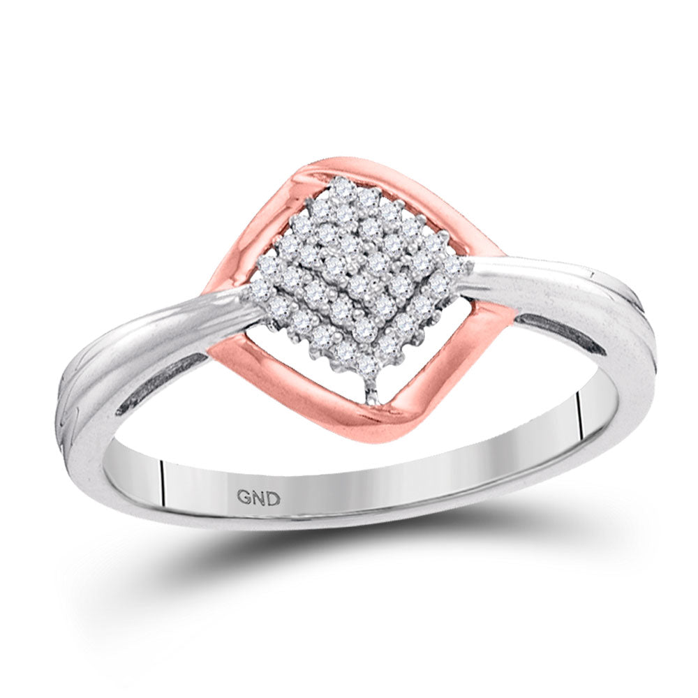 10kt Two-tone Gold Womens Round Diamond Offset Square Cluster Ring 1/8 Cttw