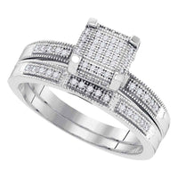 Load image into Gallery viewer, 10kt White Gold His Hers Round Diamond Square Matching Wedding Set 1/3 Cttw
