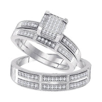 Load image into Gallery viewer, 10kt White Gold His Hers Round Diamond Square Matching Wedding Set 1/3 Cttw
