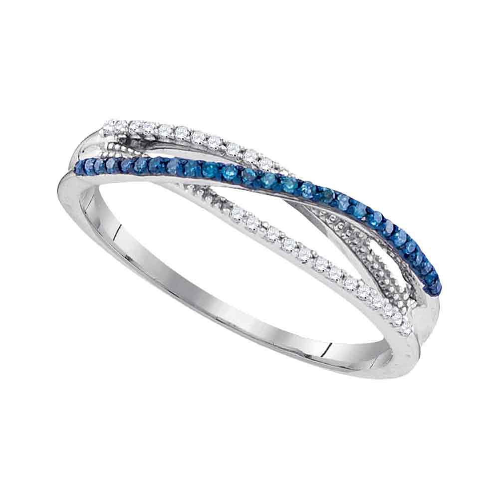 10kt White Gold Womens Round Blue Color Enhanced Diamond Band Ring 1/6 Cttw