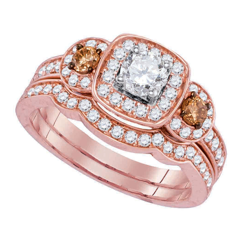 14kt Rose Gold Round Diamond Bridal Wedding Ring Band Set 1 Cttw