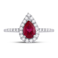 Load image into Gallery viewer, 10kt White Gold Womens Pear Synthetic Ruby Solitaire Diamond Frame Ring 1-1/5 Cttw
