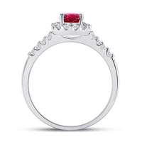 Load image into Gallery viewer, 10kt White Gold Womens Pear Synthetic Ruby Solitaire Diamond Frame Ring 1-1/5 Cttw
