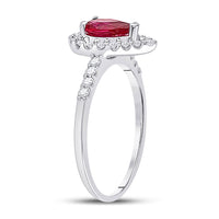 Load image into Gallery viewer, 10kt White Gold Womens Pear Synthetic Ruby Solitaire Diamond Frame Ring 1-1/5 Cttw
