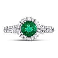 Load image into Gallery viewer, 10kt White Gold Womens Round Lab-Created Emerald Diamond Solitaire Ring 1-1/2 Cttw
