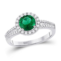 Load image into Gallery viewer, 10kt White Gold Womens Round Lab-Created Emerald Diamond Solitaire Ring 1-1/2 Cttw
