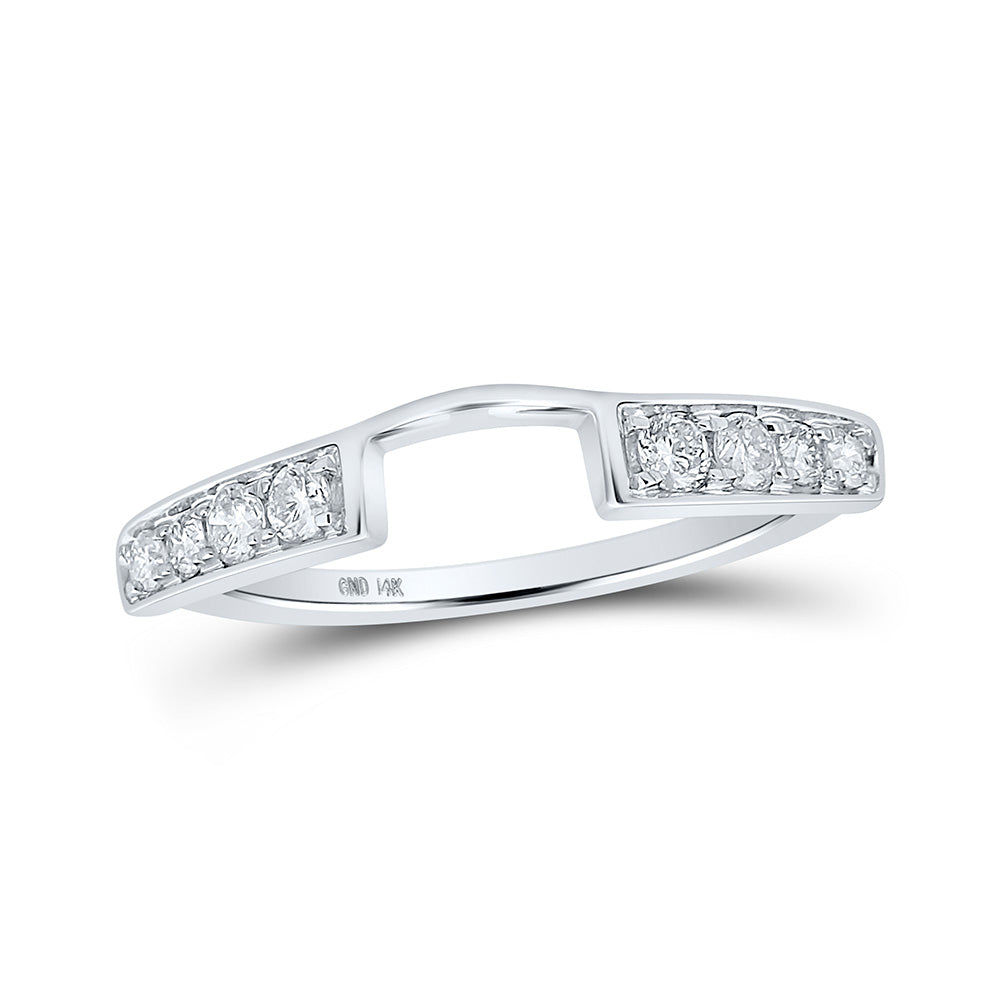 14kt White Gold Womens Round Diamond Ring Guard Wrap Solitaire Enhancer 1/4 Cttw