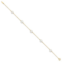 Load image into Gallery viewer, 14k 7-8mm White Near-Round Freshwater Cultured Pearl 5-Station 9 inch Anklet
