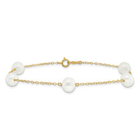 Load image into Gallery viewer, 14k 7-8mm White Near-Round Freshwater Cultured Pearl 5-Station 9 inch Anklet

