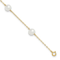 Load image into Gallery viewer, 14k 7-8mm White Near-Round Freshwater Cultured Pearl 5-Station 9 inch Anklet
