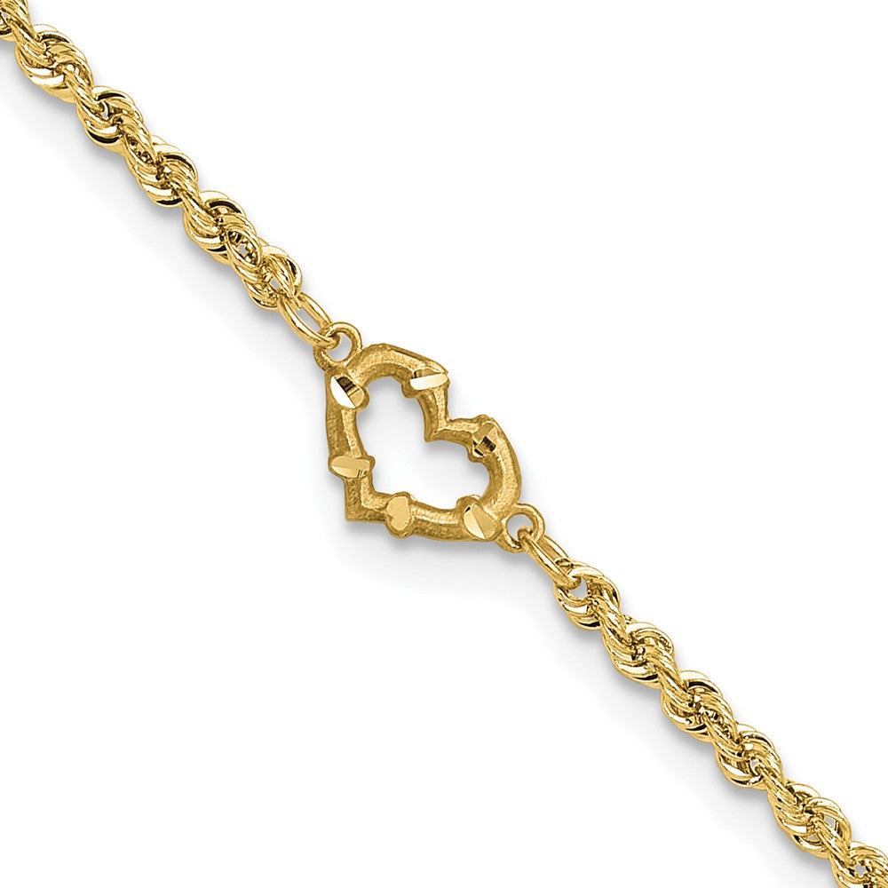 14k Diamond-cut Open Heart Rope 9inch Anklet