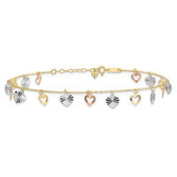 Load image into Gallery viewer, 14K Tri-Color Heart 9in Plus 1in ext  Anklet

