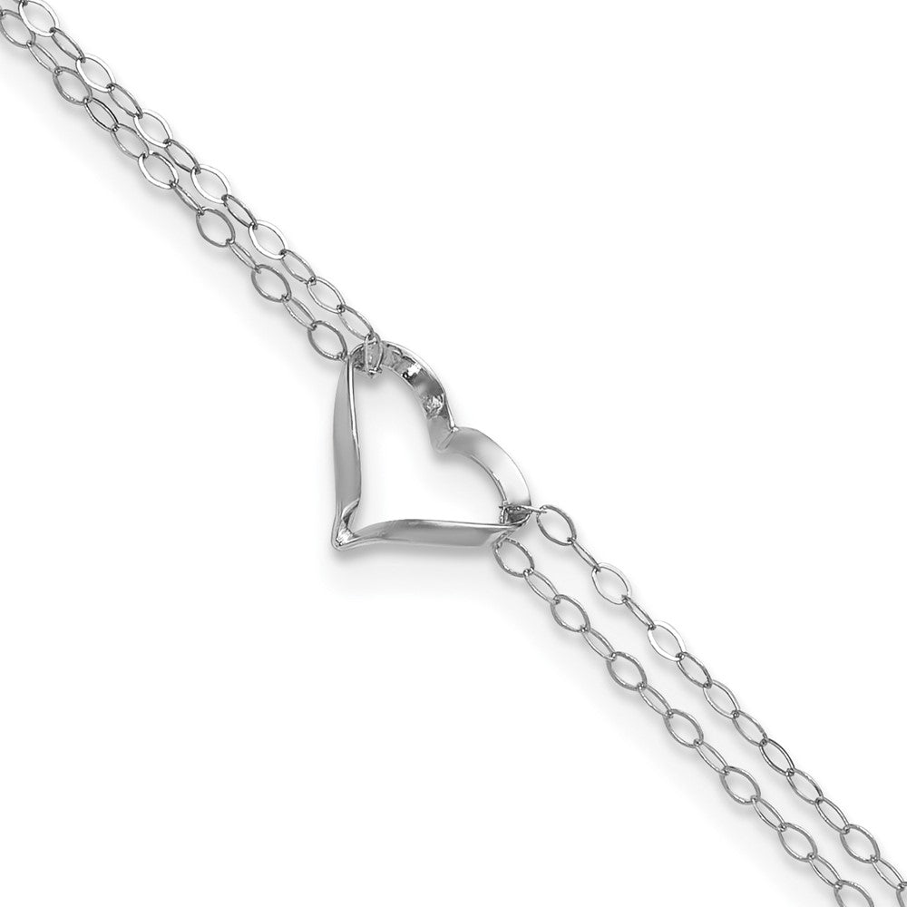 14k White Gold Double Strand Heart 9in Plus 1in ext. Anklet