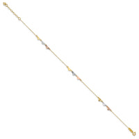 Load image into Gallery viewer, 14K Tri-Color Diamond-cut Hearts 9in Plus 1in ext  Anklet
