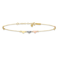 Load image into Gallery viewer, 14K Tri-Color Diamond-cut Hearts 9in Plus 1in ext  Anklet
