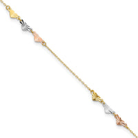 Load image into Gallery viewer, 14K Tri-Color Diamond-cut Hearts 9in Plus 1in ext  Anklet
