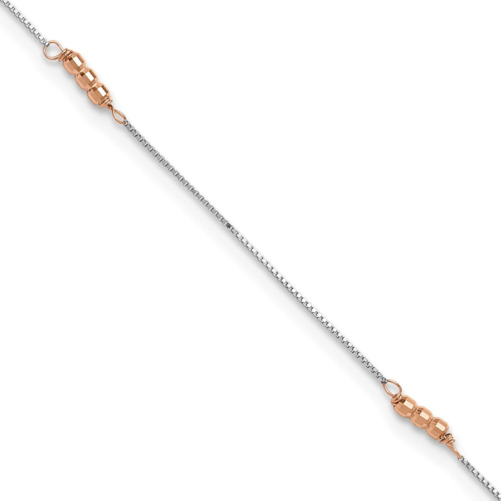 14K Two-Tone Mirror Beaded 9in Plus 1in ext. Anklet