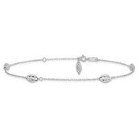 Load image into Gallery viewer, 14k White Gold Puffed Rice Bead 9in Plus 1in ext. Anklet
