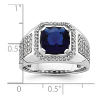 Load image into Gallery viewer, IBGoodman 14k White Gold 7/8 carat Lab Grown Diamond VS/SI+ G+ and Created Blue Sapphire Complete Men&#39;s Ring
