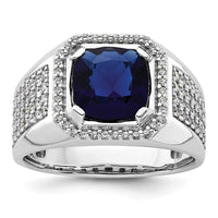 Load image into Gallery viewer, IBGoodman 14k White Gold 7/8 carat Lab Grown Diamond VS/SI+ G+ and Created Blue Sapphire Complete Men&#39;s Ring
