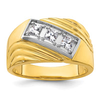 Load image into Gallery viewer, IBGoodman 14k with White Rhodium 1/2 carat Lab Grown Diamond VS/SI+ G+ Complete Polished and Grooved Three Stone Men&#39;s Ring
