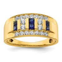 Load image into Gallery viewer, IBGoodman 14k 1 1/4 carat Lab Grown Diamond VS/SI+ G+ and Lab Created Blue Sapphire Complete Men&#39;s Ring
