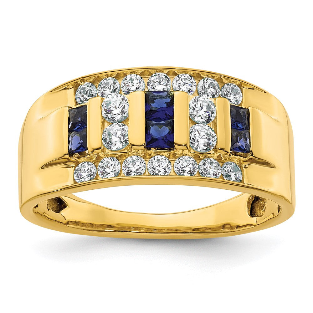 IBGoodman 14k 1 1/4 carat Lab Grown Diamond VS/SI+ G+ and Lab Created Blue Sapphire Complete Men's Ring