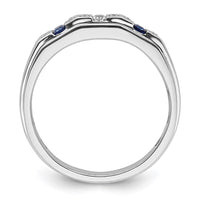 Load image into Gallery viewer, IBGoodman 14k White Gold 1/5 carat Lab Grown Diamond VS/SI+ G+ and Lab Created Blue Sapphire Complete Men&#39;s Ring
