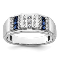 Load image into Gallery viewer, IBGoodman 14k White Gold 1/5 carat Lab Grown Diamond VS/SI+ G+ and Lab Created Blue Sapphire Complete Men&#39;s Ring
