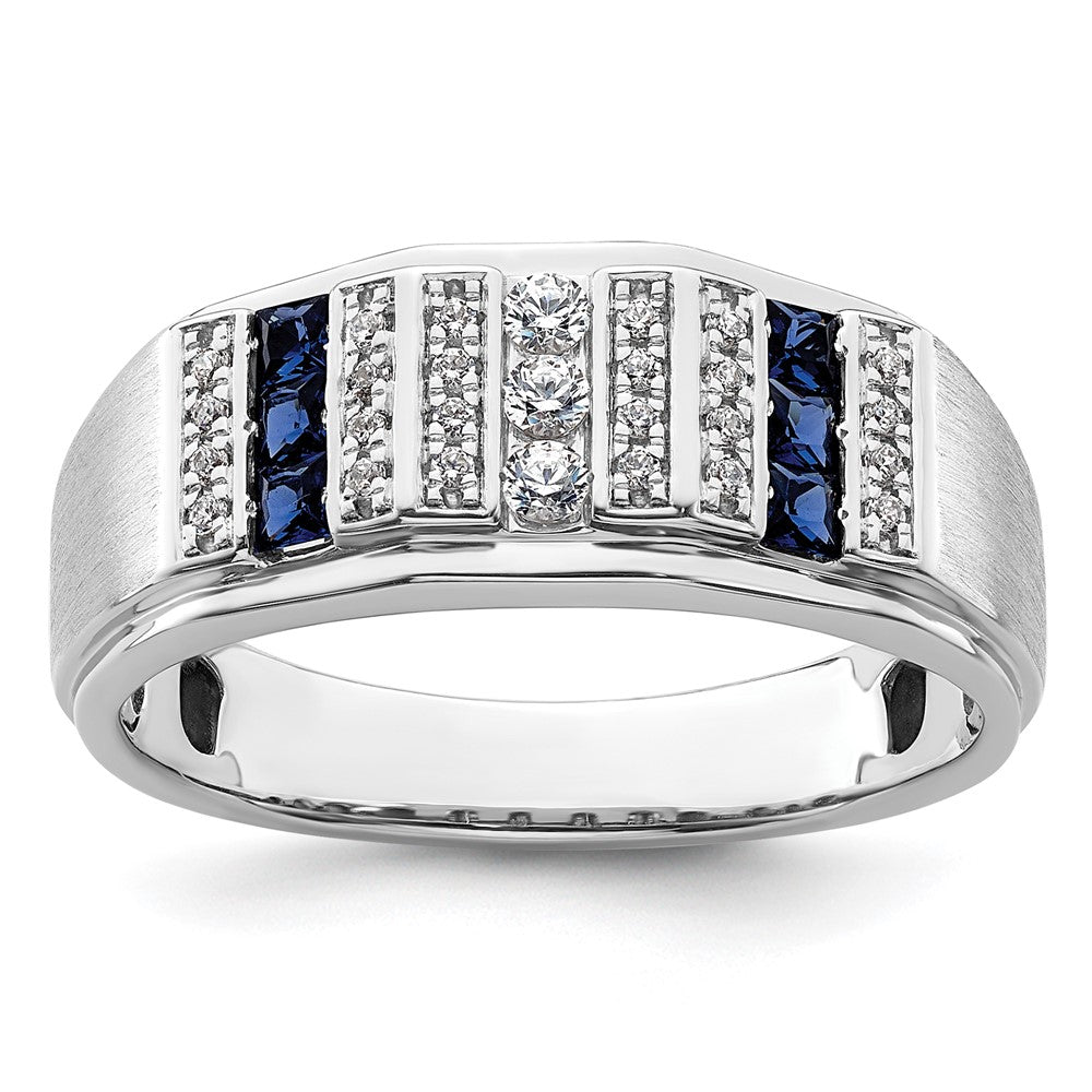 IBGoodman 14k White Gold 1/5 carat Lab Grown Diamond VS/SI+ G+ and Lab Created Blue Sapphire Complete Men's Ring