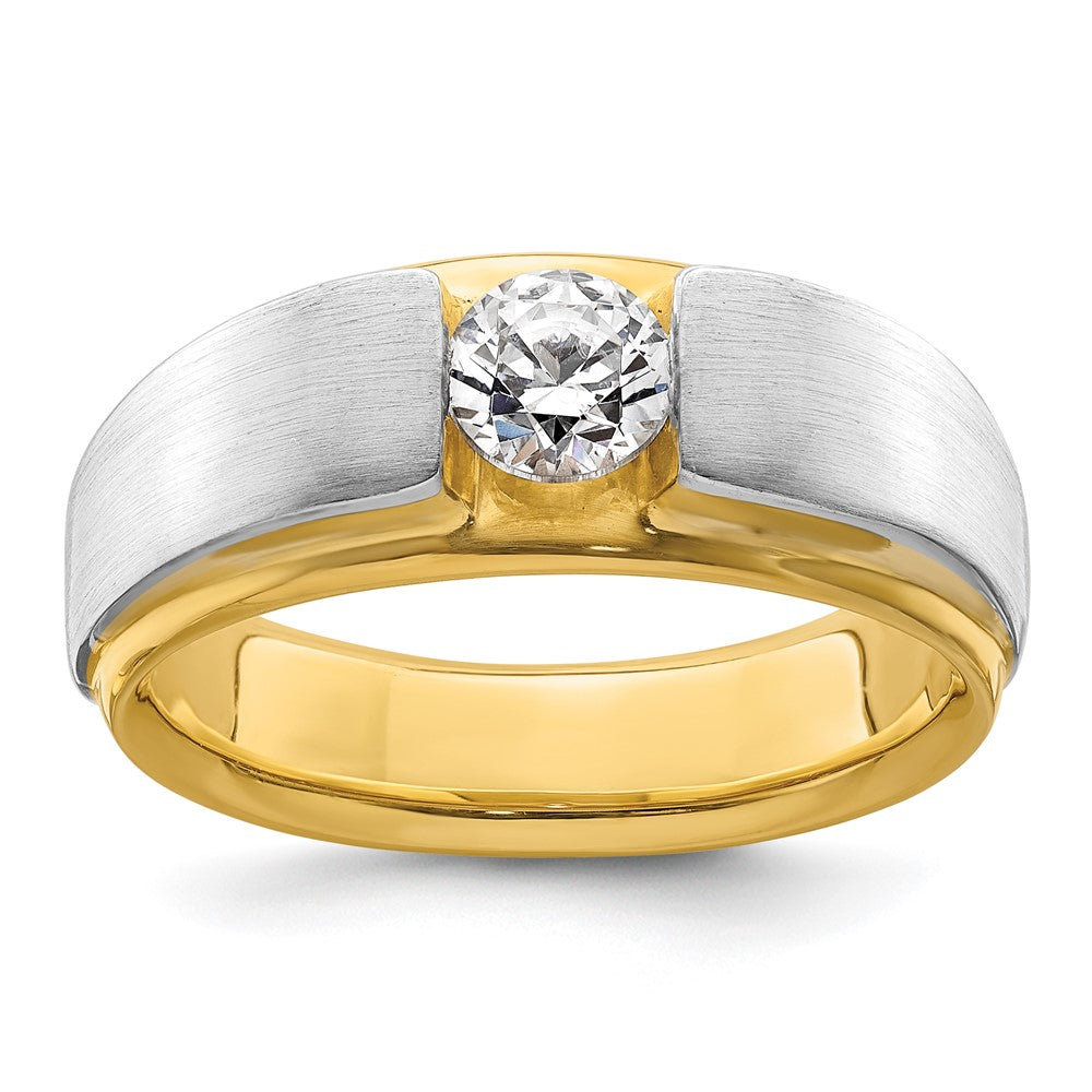 IBGoodman 14k Two Tone 3/4 carat Lab Grown Diamond VS/SI+ G+ Complete Satin Men's Ring