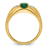 Load image into Gallery viewer, IBGoodman 14k 1/10 carat Lab Grown Diamond VS/SI+ G+ and Created Emerald Complete Men&#39;s Ring
