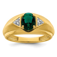Load image into Gallery viewer, IBGoodman 14k 1/10 carat Lab Grown Diamond VS/SI+ G+ and Created Emerald Complete Men&#39;s Ring
