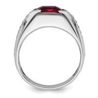 Load image into Gallery viewer, IBGoodman 14k White Gold 5/8 carat Lab Grown Diamond VS/SI+ G+ and Created Ruby Complete Men&#39;s Ring
