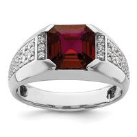 Load image into Gallery viewer, IBGoodman 14k White Gold 5/8 carat Lab Grown Diamond VS/SI+ G+ and Created Ruby Complete Men&#39;s Ring
