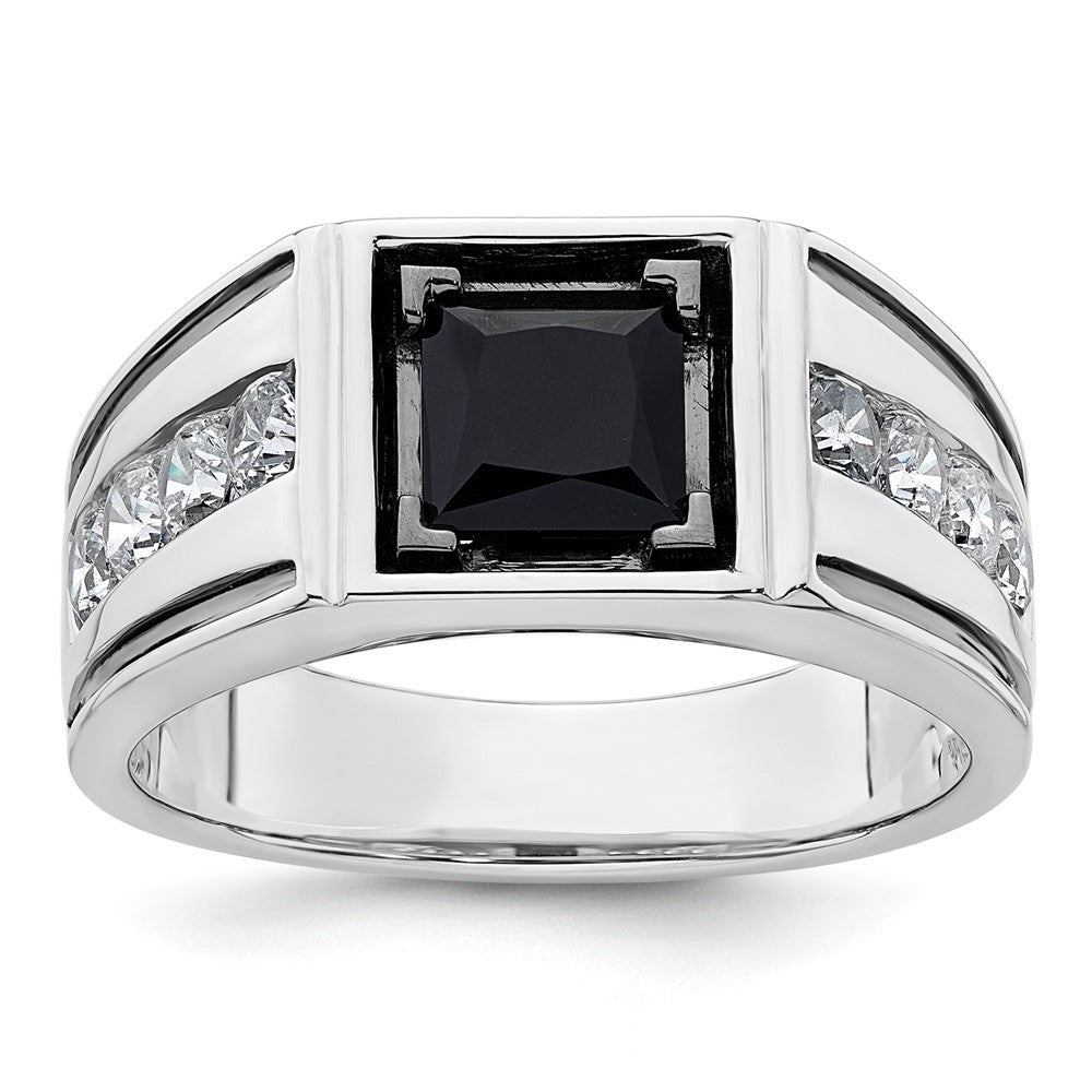 IBGoodman 14k White Gold Black Rhodium 7/8 carat Lab Grown Diamond VS/SI+ G+ and Onyx Complete Men's Ring