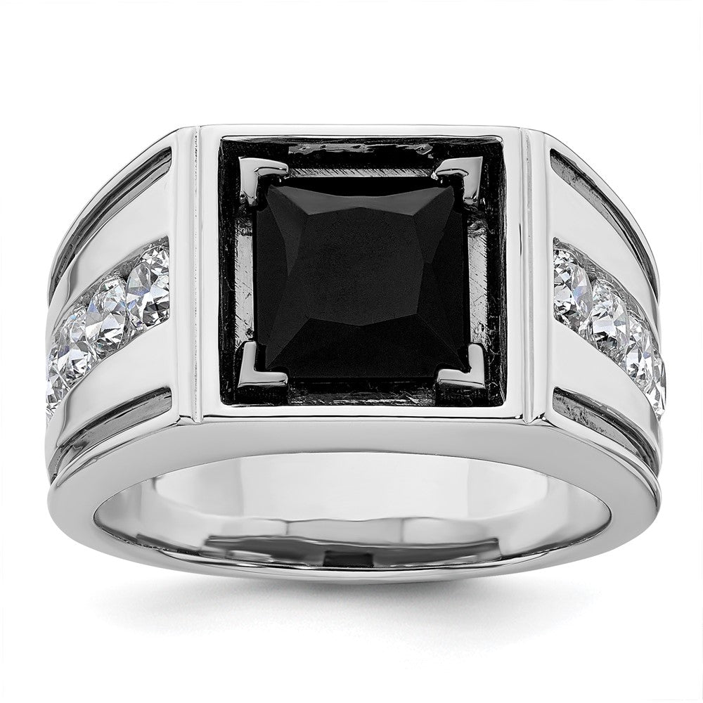 IBGoodman 14k White Gold Black Rhodium 1 1/3 carat Lab Grown Diamond VS/SI+ G+ and Onyx Complete Men's Ring