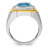 Load image into Gallery viewer, IBGoodman 14k Two-Tone 3/4 carat Lab Grown Diamond VS/SI+ G+ and Blue Topaz Complete Men&#39;s Ring
