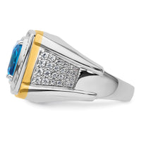 Load image into Gallery viewer, IBGoodman 14k Two-Tone 3/4 carat Lab Grown Diamond VS/SI+ G+ and Blue Topaz Complete Men&#39;s Ring
