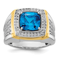 Load image into Gallery viewer, IBGoodman 14k Two-Tone 3/4 carat Lab Grown Diamond VS/SI+ G+ and Blue Topaz Complete Men&#39;s Ring
