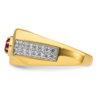 Load image into Gallery viewer, IBGoodman 14k 5/8 carat Lab Grown Diamond VS/SI+ G+ and Created Ruby Complete Men&#39;s Ring
