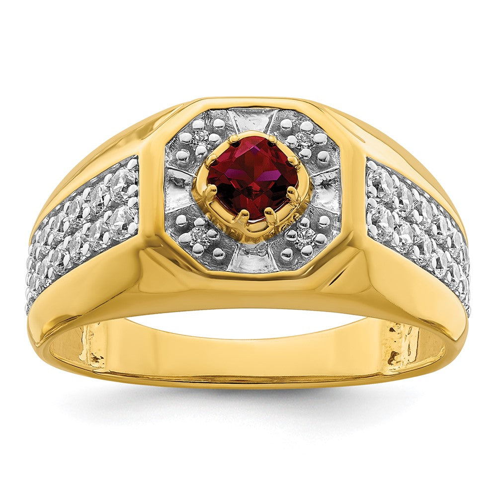 IBGoodman 14k 5/8 carat Lab Grown Diamond VS/SI+ G+ and Created Ruby Complete Men's Ring
