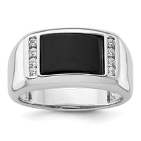 Load image into Gallery viewer, IBGoodman 14k White Gold 1/5 carat Lab Grown Diamond VS/SI+ G+ and Onyx Complete Men&#39;s Ring
