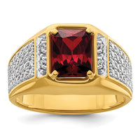 Load image into Gallery viewer, IBGoodman 14k White Rhodium 3/4 carat Lab Grown Diamond VS/SI+ G+ and Created Ruby Complete Men&#39;s Ring
