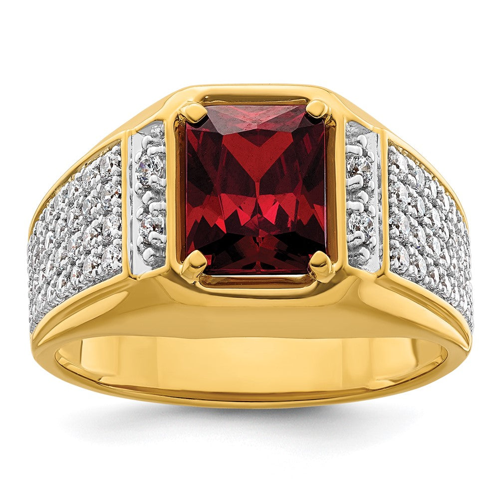 IBGoodman 14k White Rhodium 3/4 carat Lab Grown Diamond VS/SI+ G+ and Created Ruby Complete Men's Ring