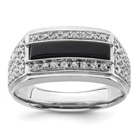 Load image into Gallery viewer, IBGoodman 14k White Gold 1 carat Lab Grown Diamond VS/SI+ G+ and Onyx Complete Men&#39;s Ring

