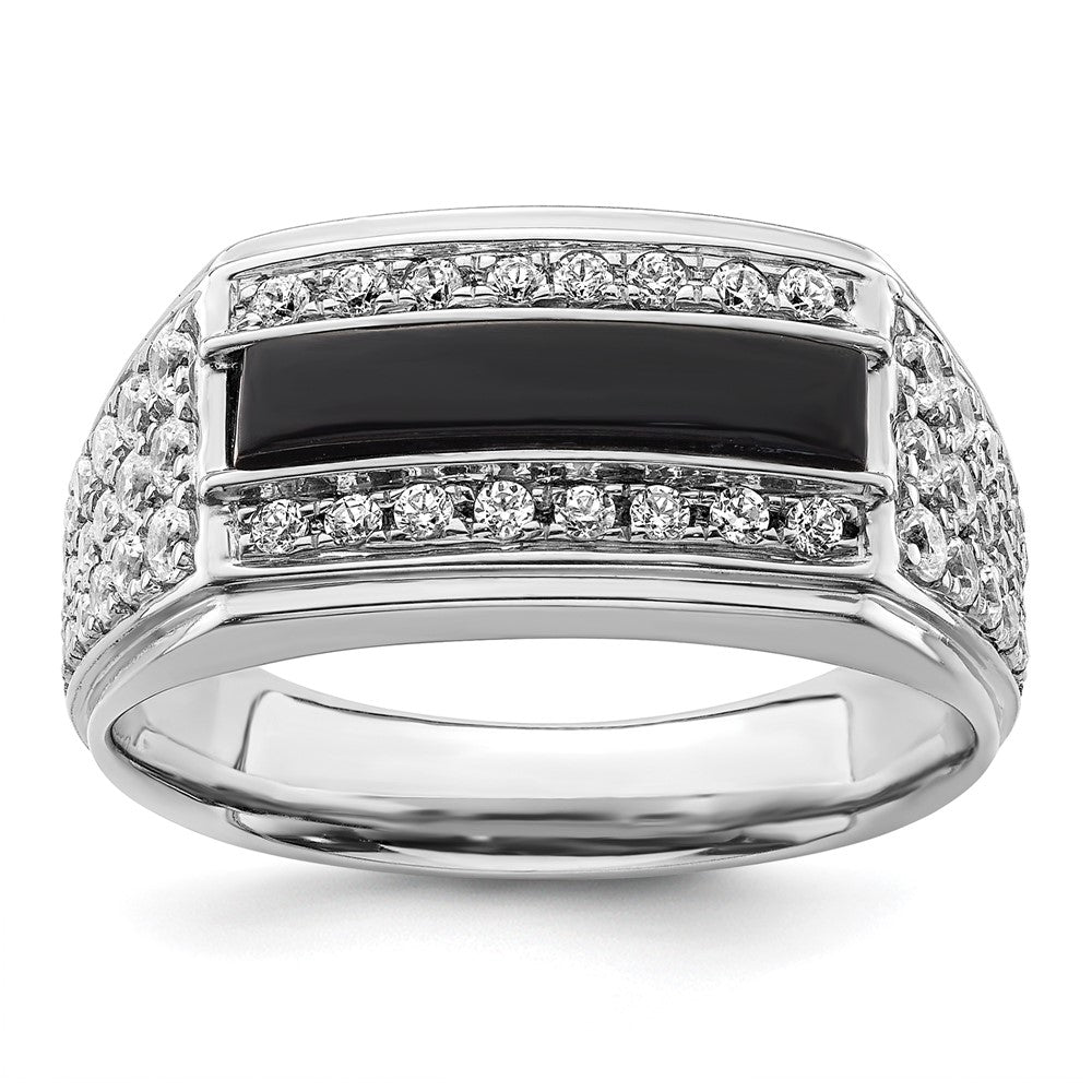 IBGoodman 14k White Gold 1 carat Lab Grown Diamond VS/SI+ G+ and Onyx Complete Men's Ring