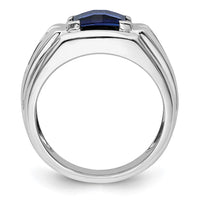 Load image into Gallery viewer, IBGoodman 14k White Gold 1/4 carat Lab Grown Diamond VS/SI+ G+ and Lab Created Blue Sapphire Complete Men&#39;s Ring
